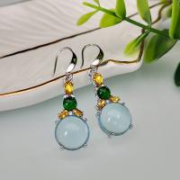 Gemstone Drop Earring, Zinc Alloy, with Emerald & Moonstone, platinum plated, fashion jewelry & for woman & with rhinestone 
