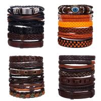 PU Leather Cord Bracelets, with Wax Cord, 6 pieces & Adjustable & for man Approx 7.48-11.02 Inch 