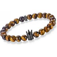Gemstone Bracelets, Tiger Eye, with Howlite & 304 Stainless Steel, Crown, fashion jewelry & Unisex & with rhinestone, 8mm Approx 9.6 Inch, Approx 8.3 Inch 
