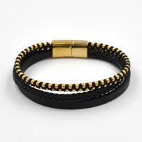 PU Leather Cord Bracelets, with Titanium Steel, Vacuum Ion Plating, vintage & multilayer cm 