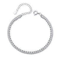Brass Bracelets, with 5cm extender chain, silver color plated, Double Layer & fashion jewelry & for woman, silver color cm 