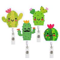 ABS Plastic Badge Holder, with Felt, Opuntia Stricta, portable & embroidered & Unisex & retractable 