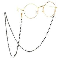 Messing Brillenkette, mit Kristall, Anti-Skidding & für Frau, schwarz, Länge:ca. 75 cm, verkauft von PC