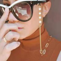Eisen Brillenkette, mit Kunststoff Perlen, Anti-Skidding & für Frau, goldfarben, Länge:ca. 75 cm, verkauft von PC