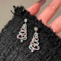 Christmas Earrings, Brass, Christmas Tree, plated, Christmas Design & fashion jewelry & micro pave cubic zirconia & for woman 