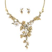 Fashion Zinc Alloy Jewelry Sets, Stud Earring & necklace, with Plastic Pearl, with 1.97inch extender chain, plated, 2 pieces & fashion jewelry & for woman 15mm Approx 16.93 Inch 