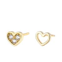 Asymmetric Earrings, Brass, Heart, gold color plated, fashion jewelry & micro pave cubic zirconia & for woman, golden 