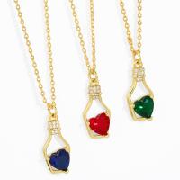 Brass Jewelry Necklace, with Cubic Zirconia, with 5cm extender chain, Bottle, gold color plated, for woman & hollow Approx 45 cm 