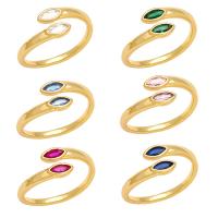 Circón cúbico anillo de dedo de latón, metal, con cúbica circonia, chapado en color dorado, para mujer, más colores para la opción, 8mm, diámetro interior:aproximado 18mm, Vendido por UD