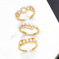 Cubic Zirconia Micro Pave Brass Finger Ring, with Plastic Pearl, gold color plated & micro pave cubic zirconia & for woman Inner Approx 17mm 