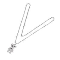 Zinc Alloy Sweater Chain Necklace, with Titanium Steel, Bear, cute & Unisex & with rhinestone, silver color Approx 70 cm 