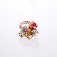 Zinc Alloy Finger Ring, with Cubic Zirconia, Square, rose gold color plated, Unisex, multi-colored, US Ring 