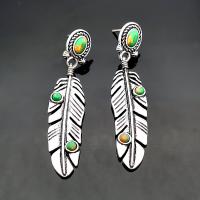 Turquoise Zinc Alloy Earring, with turquoise, Feather, antique silver color plated, fashion jewelry & for woman 