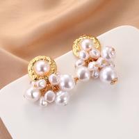 Kunststoff Perle Zink Legierung Ohrring, Zinklegierung, mit Kunststoff Perlen, goldfarben plattiert, Modeschmuck & für Frau, goldfarben, 34x37mm, verkauft von Paar