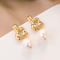 Freshwater Pearl Drop Earring, Zinc Alloy, with Freshwater Pearl, gold color plated, fashion jewelry & for woman, golden 