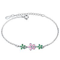 Enamel Brass Bracelets, with 3.5cm extender chain, Flower, platinum color plated, fashion jewelry & for woman, platinum color, 24mm cm 