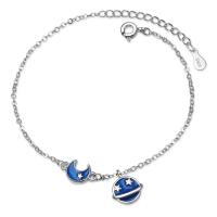Enamel Brass Bracelets, with 3.5cm extender chain, Moon and Star, platinum color plated, fashion jewelry & for woman, platinum color, 8mm,10mm cm 