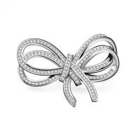 Cubic Zirconia Brooch, Brass, Bowknot, platinum color plated, micro pave cubic zirconia & for woman 