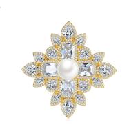South Sea Shell Brooch, Brass, with Shell Pearl, Flower, plated, micro pave cubic zirconia & for woman 