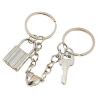 Zinc Alloy Key Chain Jewelry, Lock and Key, platinum color plated, portable & with magnetic & for couple, 100mm 