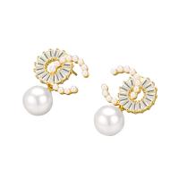 Cubic Zircon Brass Earring, with Plastic Pearl, plated, Korean style & for woman 