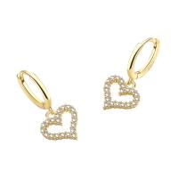 Rhinestone Brass Drop Earring, Heart, plated, Korean style & for woman & with rhinestone & hollow 