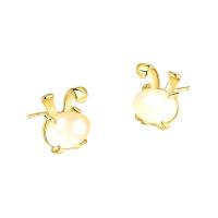 Cubic Zircon Brass Earring, with Glass, Rabbit, gold color plated, fashion jewelry & for woman 
