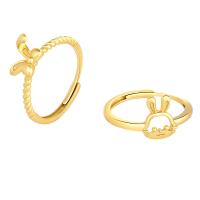Палец кольцо-латунь, Латунь, Заяц, плакирован золотом, регулируемый & Женский, Много цветов для выбора, 9mm, размер:7, продается PC