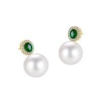 Freshwater Pearl Brass Earring, with Freshwater Pearl, plated, Korean style & for woman & with rhinestone 
