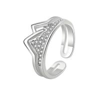 Anilo de dedo de latón, metal, chapado en platina real, ajustable & para mujer & con diamantes de imitación, más colores para la opción, 9mm, tamaño:7, Vendido por UD