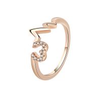 Rhinestone Brass Finger Ring, Electrocardiographic, plated, adjustable & for woman & with rhinestone 9mm, US Ring 