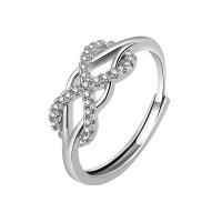 Anilo de dedo de latón, metal, chapado, ajustable & para mujer & con diamantes de imitación, más colores para la opción, 7.5mm, tamaño:8.5, Vendido por UD