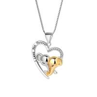 Rhinestone Brass Necklace, with 5cm extender chain, Heart, plated, with letter pattern & for woman & with rhinestone Approx 40 cm 