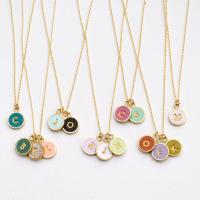 Stainless Steel Jewelry Necklace, with 5cm extender chain, Round, Vacuum Ion Plating, fashion jewelry & letters are from A to Z & for woman & enamel 16mm cm 