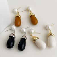 Resin Zinc Alloy Earring, with Resin & Plastic Pearl, Teardrop, plated, for woman 45mm 