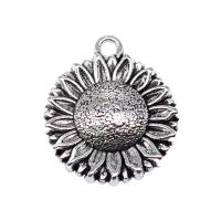 Zinc Alloy Flower Pendants, Sunflower, antique silver color plated, vintage & DIY 