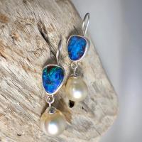 Kunststoff Perle Zink Legierung Ohrring, Zinklegierung, mit Harz & Kunststoff Perlen, platiniert, Vintage & für Frau, 43x13mm, verkauft von Paar