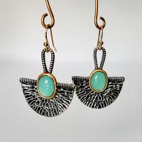 Gemstone Drop Earring, Zinc Alloy, with Green Calcedony, antique silver color plated, vintage & for woman 