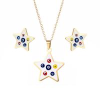 Fashion Stainless Steel Jewelry Sets, 304 Stainless Steel, Stud Earring & necklace, Star, 2 pieces & for woman & enamel Approx 17.72 Inch 