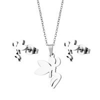 Fashion Stainless Steel Jewelry Sets, 304 Stainless Steel, Stud Earring & necklace, polished, 2 pieces & fashion jewelry & for woman, silver color Approx 17.72 Inch 