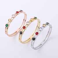 Stainless Steel Bangle, 304 Stainless Steel, fashion jewelry & micro pave cubic zirconia & for woman 58*50*6mm 