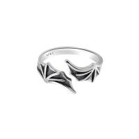 Палец кольцо-латунь, Латунь, Форма крыла, плакирован серебром, регулируемый & Женский & чернеют, 7mm, размер:8.5, продается PC
