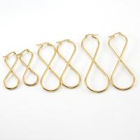 Stainless Steel Leverback Earring, 304 Stainless Steel, Number 8, real gold plated & for woman & hollow 