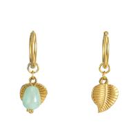 Stainless Steel Drop Earring, 304 Stainless Steel, with Natural Stone, Leaf, 18K gold plated, fashion jewelry & for woman, 34mm 