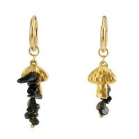 Stainless Steel Drop Earring, 304 Stainless Steel, with Natural Stone, mushroom, 18K gold plated, fashion jewelry & for woman, 48mm 