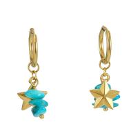 Stainless Steel Drop Earring, 304 Stainless Steel, with Glass, Star, 18K gold plated, fashion jewelry & for woman, 36mm 
