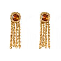 Fashion Fringe Earrings, Brass, Square, gold color plated, for woman & with rhinestone 