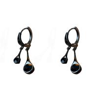 Rhinestone Brass Drop Earring, Teardrop, plated, for woman & with rhinestone, black 