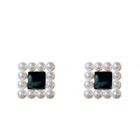 Kunststoff Perle Zink Legierung Ohrring, Zinklegierung, mit Kunststoff Perlen, Quadrat, goldfarben plattiert, Modeschmuck & für Frau, 20x20mm, verkauft von Paar