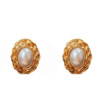 Plastic Pearl Zinc Alloy Earring, with Plastic Pearl, Oval, gold color plated, fashion jewelry & for woman 